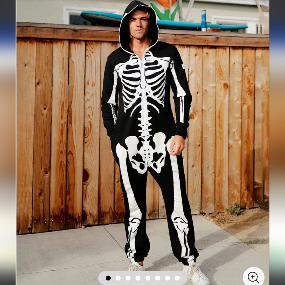 Tipsy Elves Unisex Halloween Skeleton Costume/Pajama Zip Up One Piece NWT